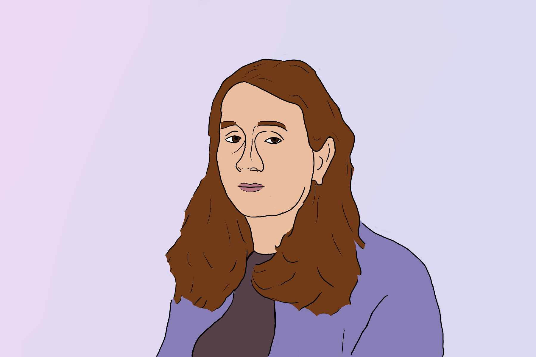 a line and flat colors picture of a white person with long hair
