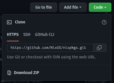 "Code" popup menu on Github, with a "Download ZIP" link.