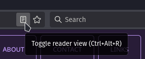 The reader view button, an icon of a page with text on it, at the right end of the address bar