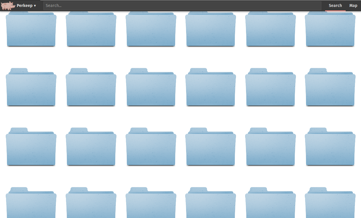 Perkeep web UI, showing a bunch of unlabeled folders.