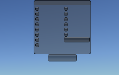 A semi-transparent widget with a bunch of buttons arranged in two columns. There is obvious space for the widget's title, and space next to the buttons for labels, but that space is empty and there is no text.